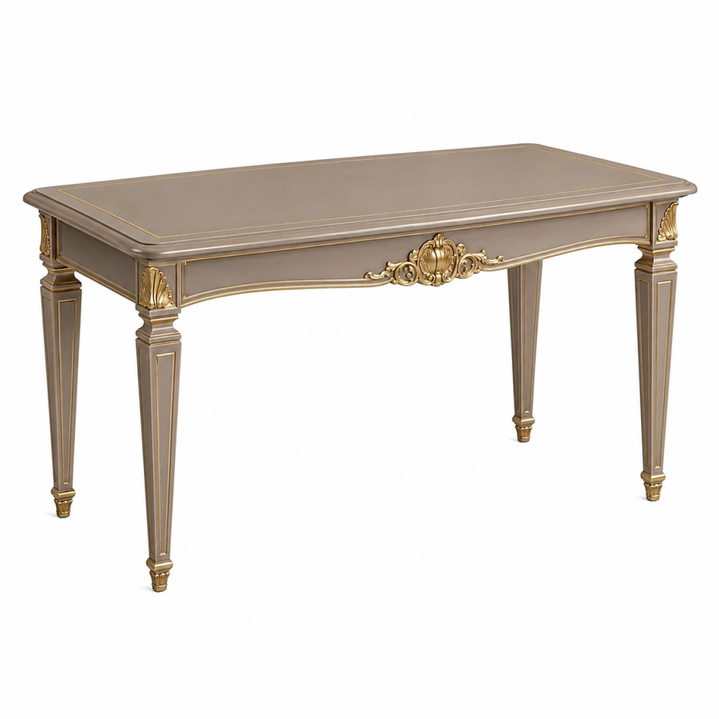 Tavolo da pranzo 160 x 80 x 76 cm in legno tortora e oro stile classico