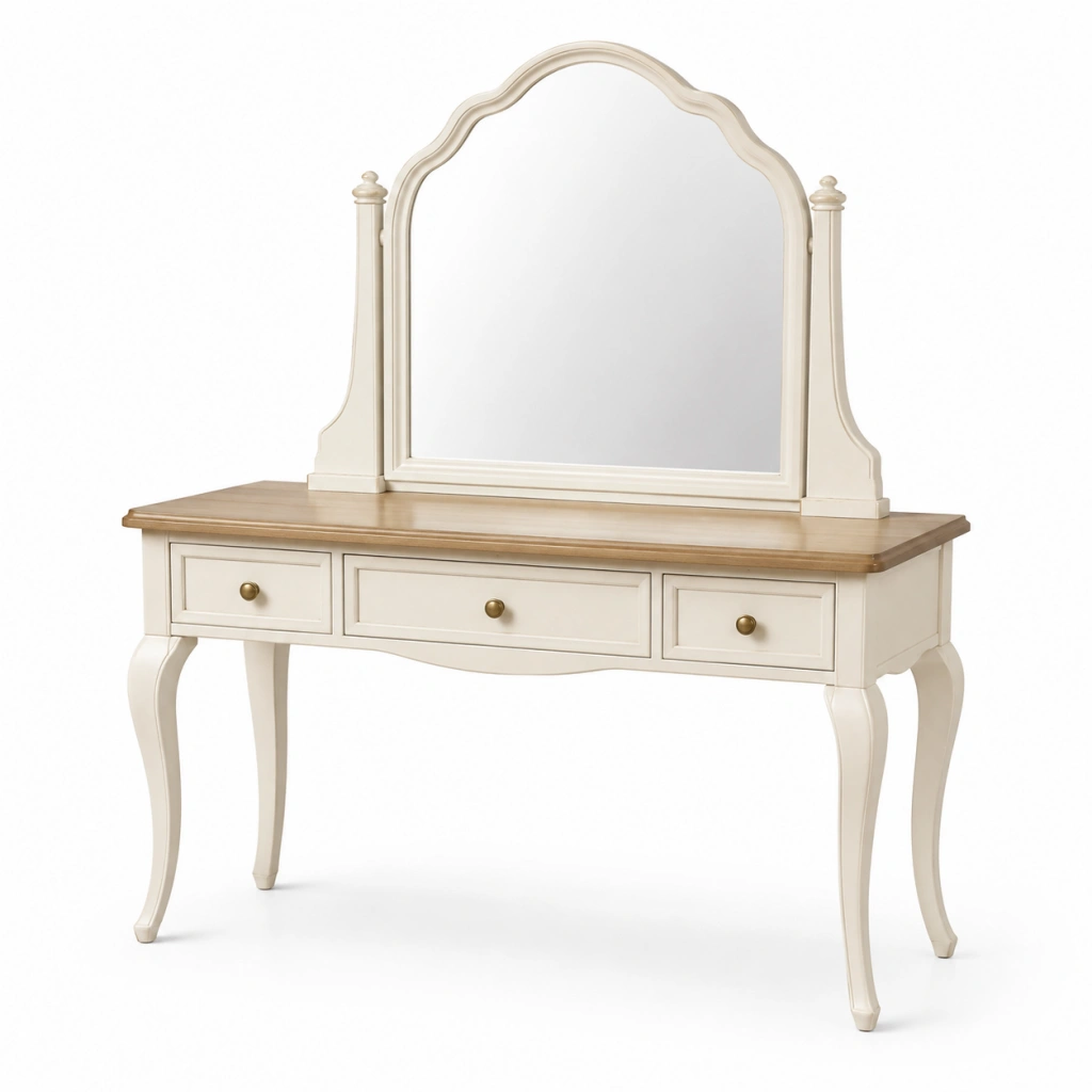 Toeletta con specchio 120 x 45 x 160 cm in legno bianco e naturale stile classico