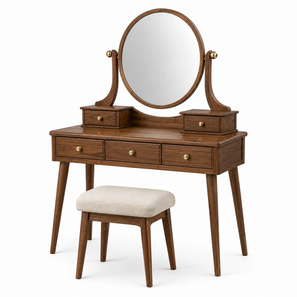 Toeletta con specchio e sgabello 100 x 45 x 145 cm in legno marrone stile classico