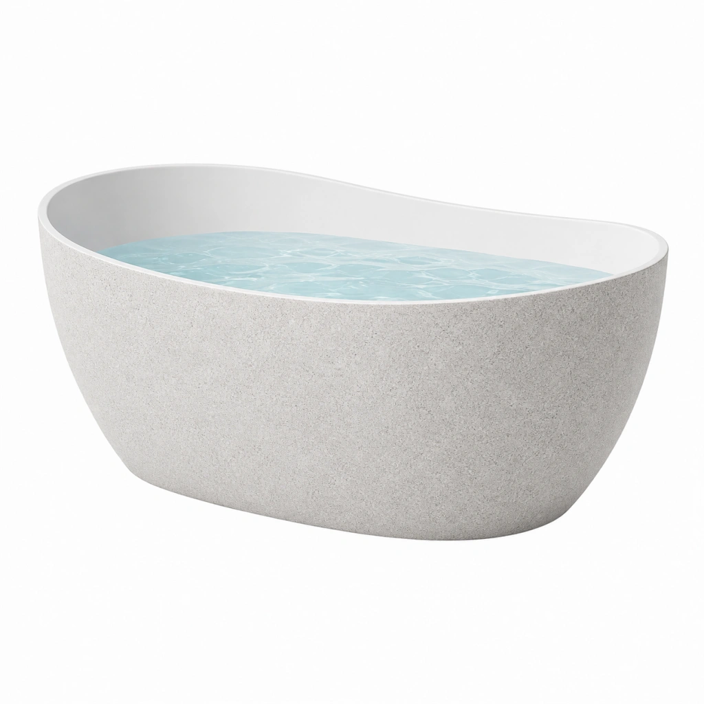 Vasca da bagno ovale 170 x 80 x 58 cm in resina minerale grigio bianco freestanding