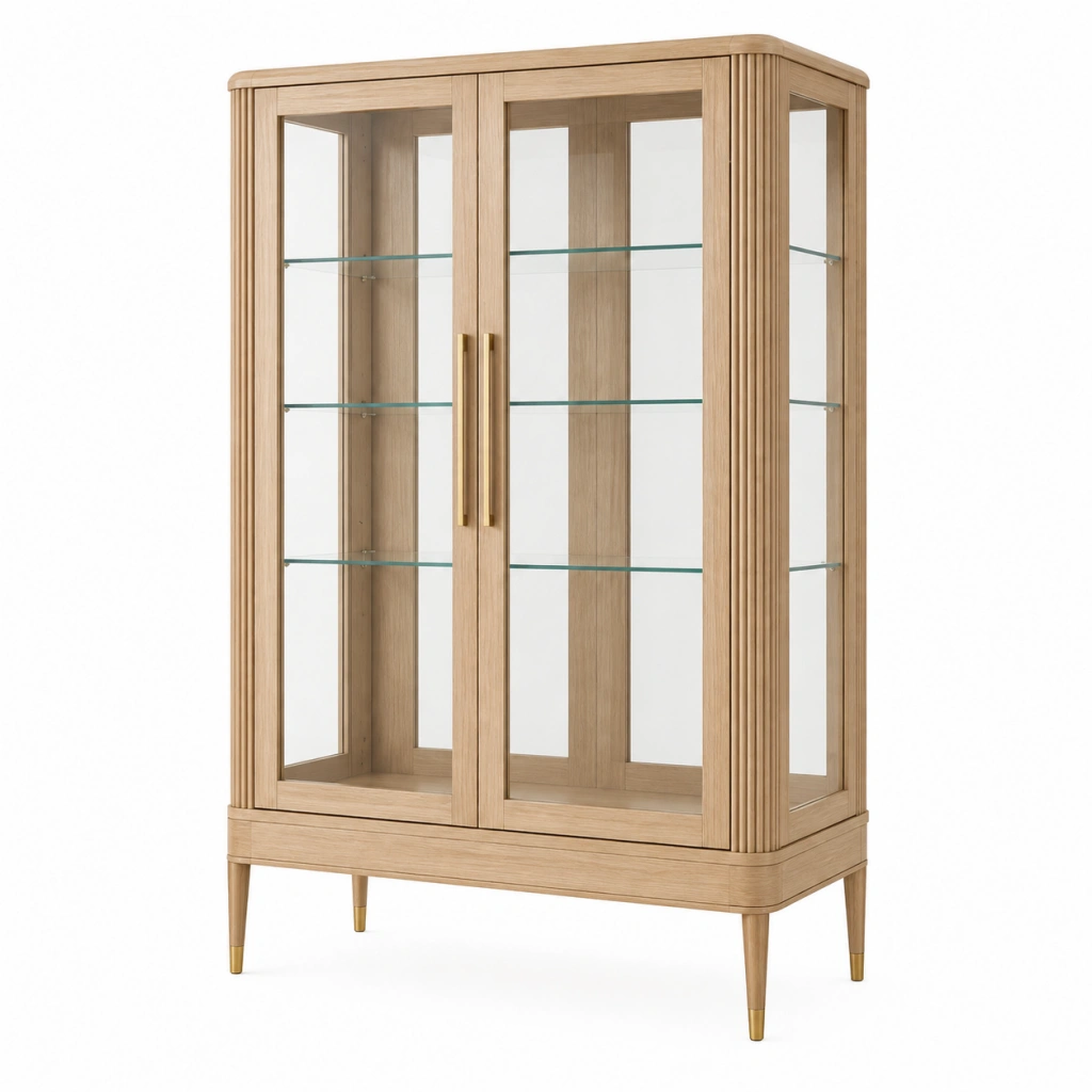 Vetrina 100 x 45 x 180 cm in legno naturale e vetro con ante stile moderno