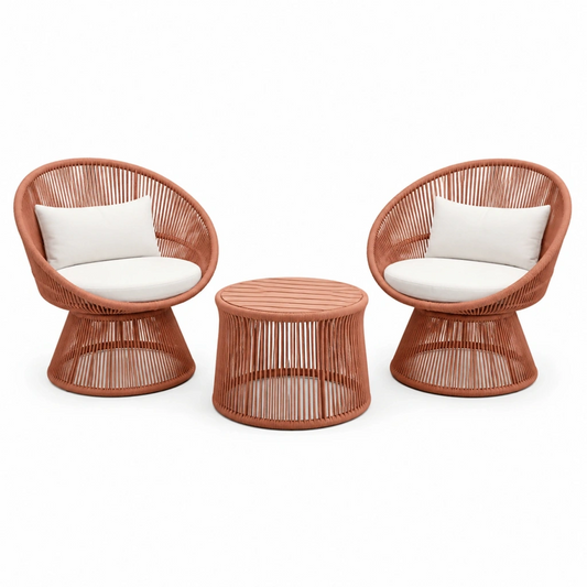 Set da giardino 3 pezzi 75 cm in rattan sintetico terracotta stile intrecciato
