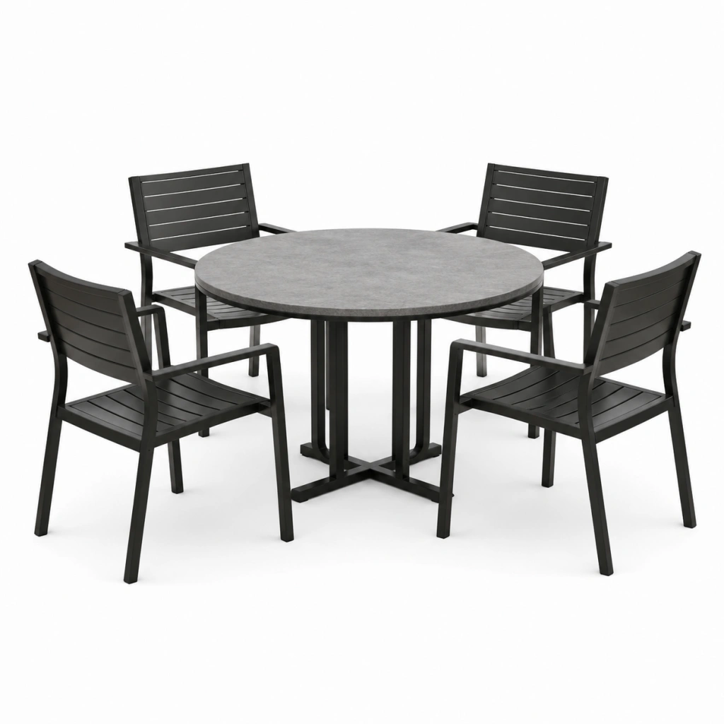 Set tavolo e sedie da esterno 4 posti 100 cm in metallo nero e grigio stile moderno