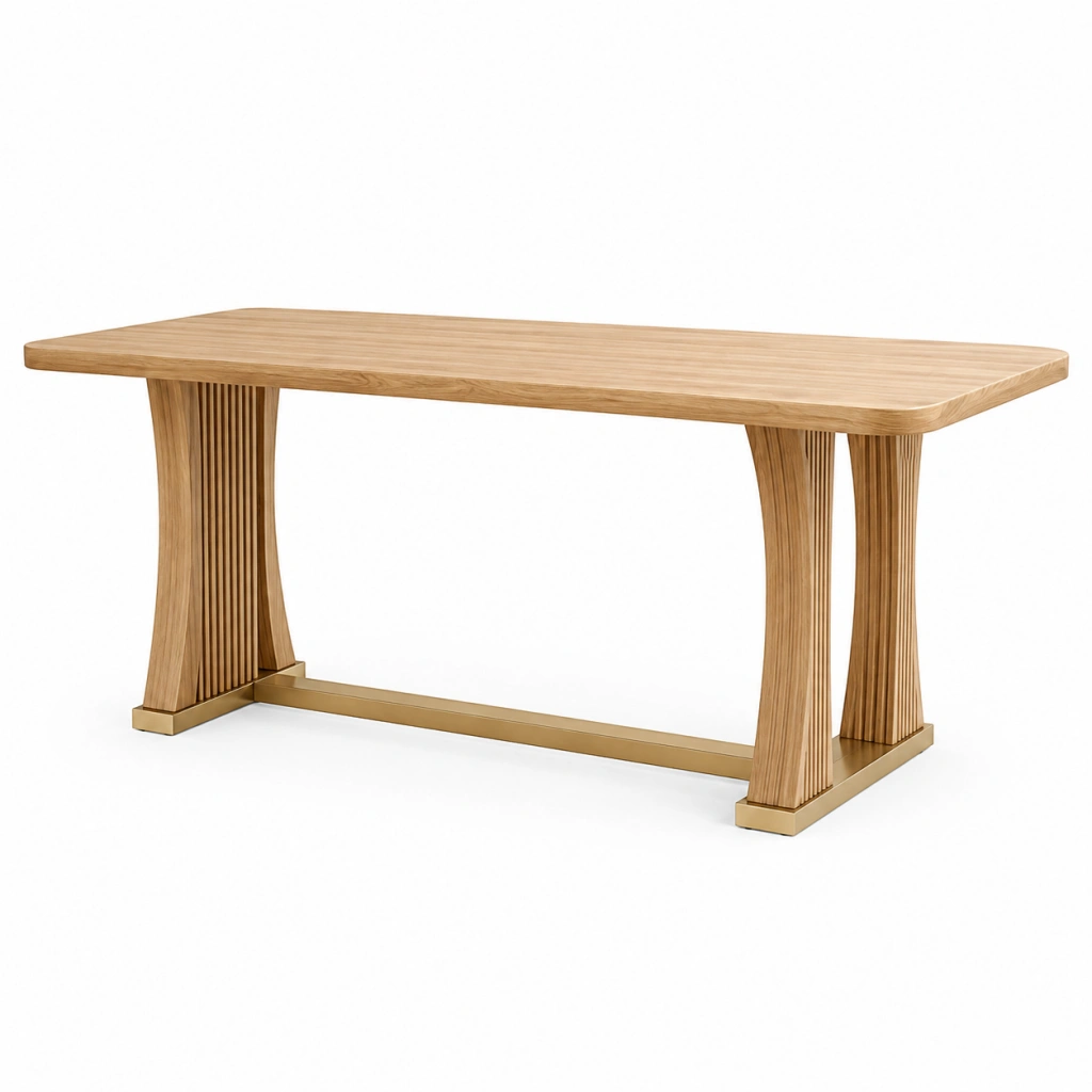 Tavolo da pranzo 180 x 80 x 76 cm in legno naturale e metallo dorato - stile moderno