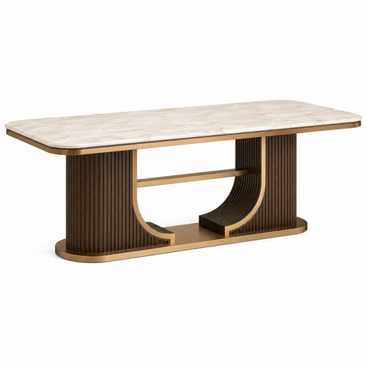 Tavolo da pranzo 180 x 90 x 75 cm effetto marmo bianco e legno marrone stile moderno
