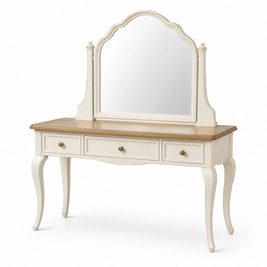 Toeletta con specchio 120 x 45 x 160 cm in legno bianco e naturale stile classico