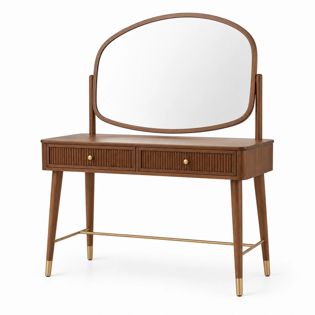 Toeletta 100 x 45 x 145 cm in legno marrone con specchio e 2 cassetti stile moderno