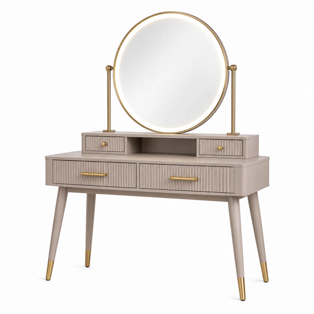 Toeletta con specchio 100 x 45 x 145 cm in legno beige con cassetti stile moderno