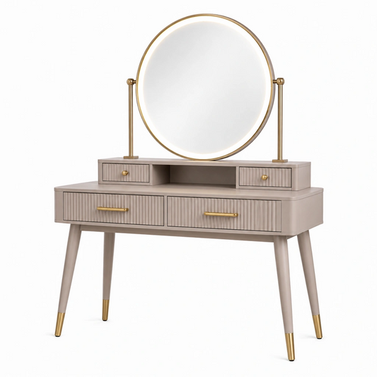 Toeletta con specchio 100 x 45 x 145 cm in legno beige con cassetti stile moderno