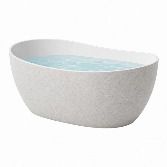 Vasca da bagno ovale 170 x 80 x 58 cm in resina minerale grigio bianco freestanding