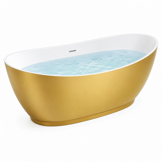 Vasca da bagno freestanding 170 x 75 x 60 cm in acrilico oro e bianco - ovale moderna