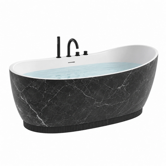Vasca da bagno freestanding 170 x 80 cm finitura effetto marmo nero e bianco stile moderno