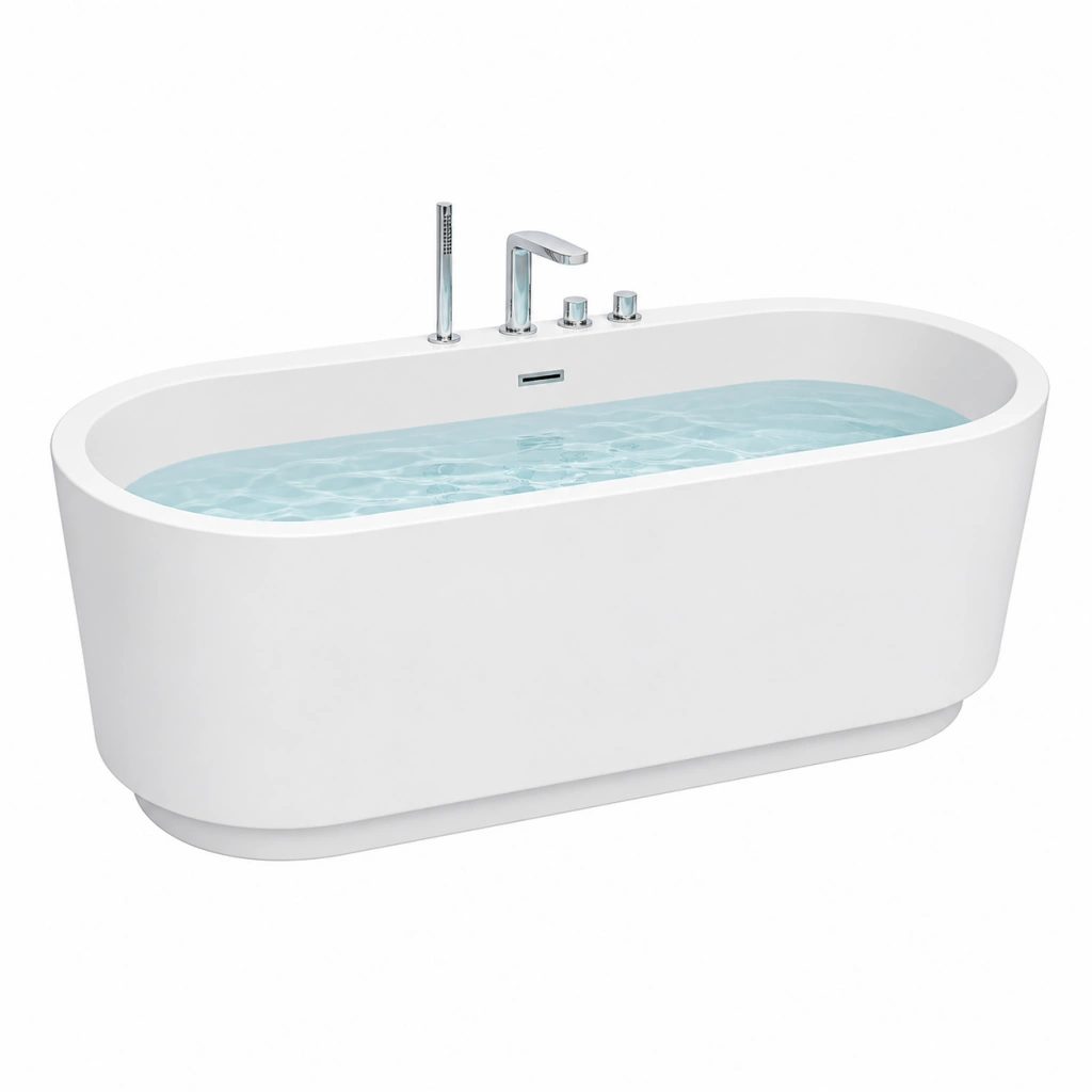 Vasca da bagno freestanding 170 x 80 cm in acrilico bianco - stile moderno con rubinetteria da bordo