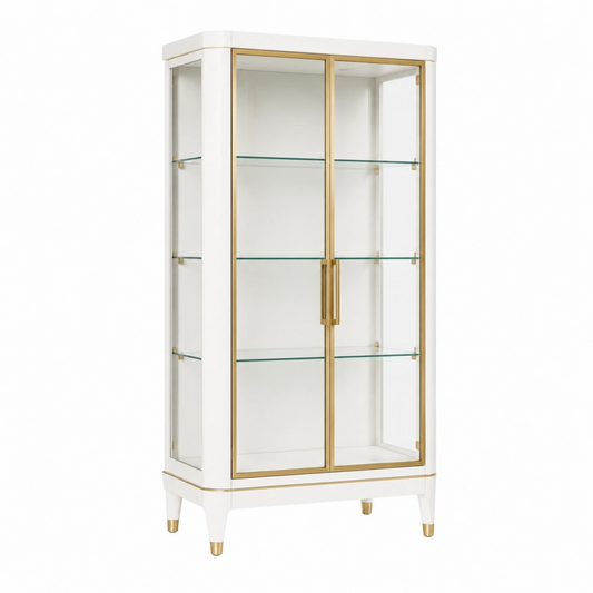 Vetrina 90 x 40 x 180 cm in vetro bianco e oro con 2 ante stile moderno