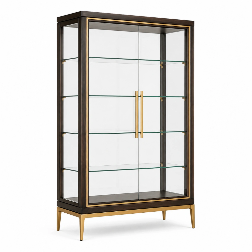 Vetrina 100 x 45 x 190 cm in legno vetro marrone scuro e oro con ante