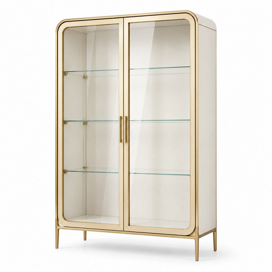 Vetrina 90 x 40 x 180 cm in vetro e legno bianco con finiture dorate - stile moderno