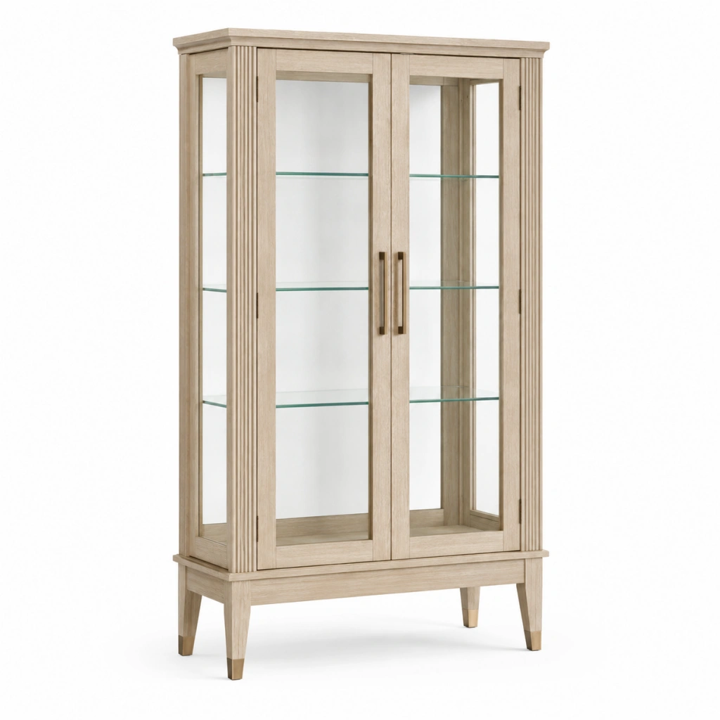 Vetrina 90 x 40 x 180 cm in legno chiaro e vetro con ante - stile classico