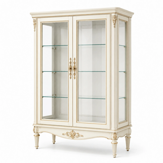 Vetrina 100 x 45 x 190 cm in legno avorio e vetro - stile classico con ante